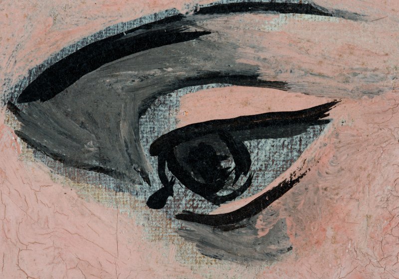 Detail of the macrophotography of the painting Harlequin with Mirror, by Picasso