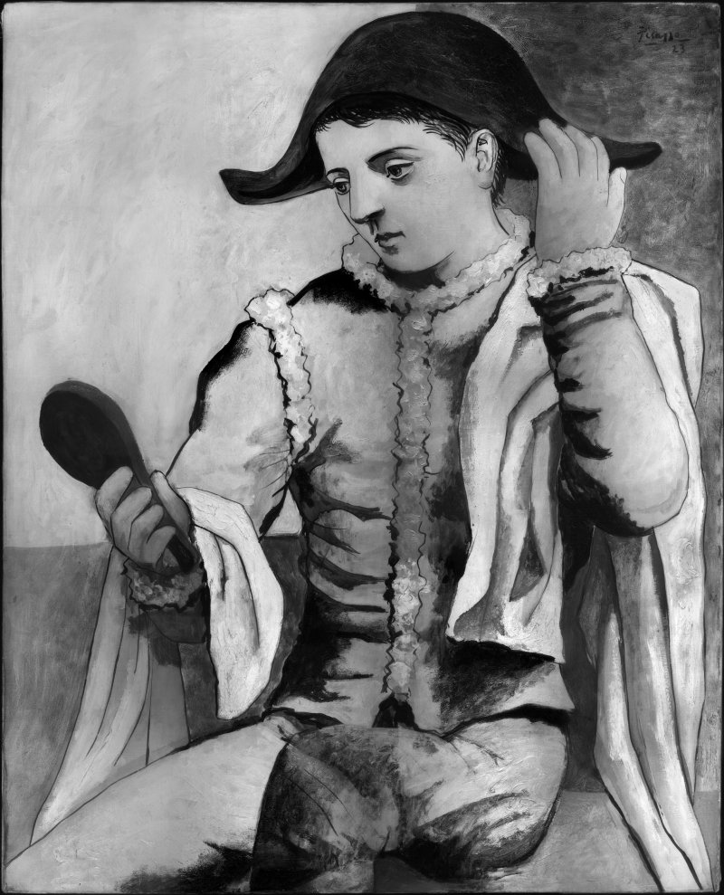 Infrared image of Harlequin with Mirror, by Picasso