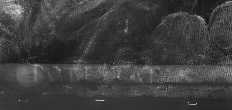 Detalle de la inscripción revelada en la radiografía de la obra de Tintoretto