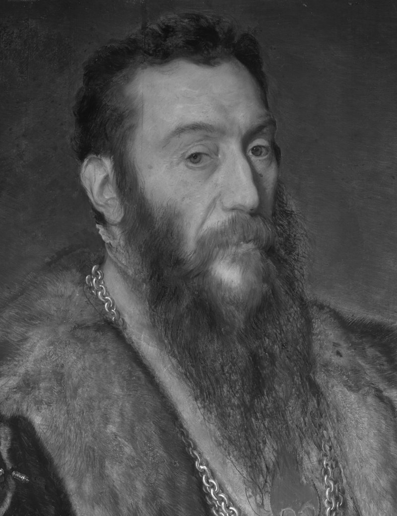 Detalle de la reflectografía infrarroja de la obra de Antonio Moro "Retrato de Giovanni Battista di Castaldo"
