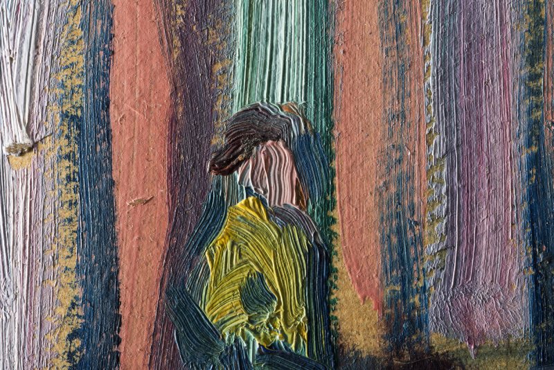 Detail in raking light image of Kandinsky's "Murnau. Top the of Johannisstrasse"