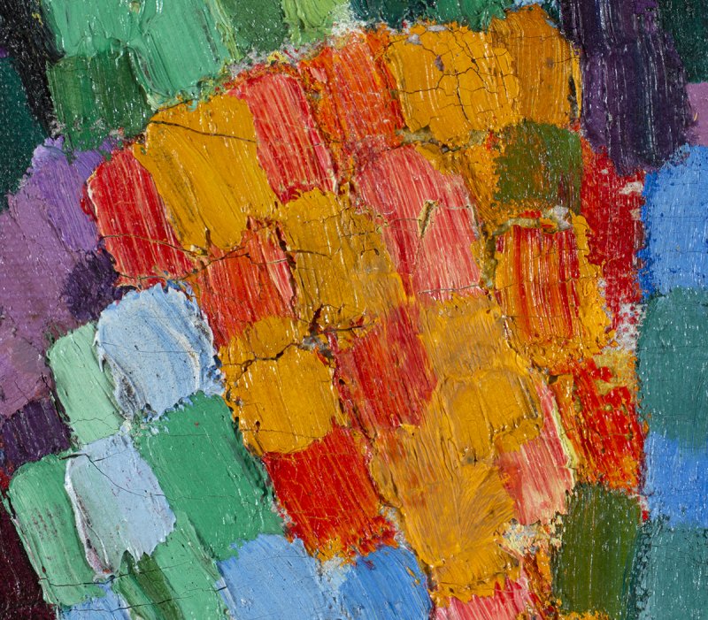 Macrophotographic detail of Robert Delaunay's "Still life with a Parrot"