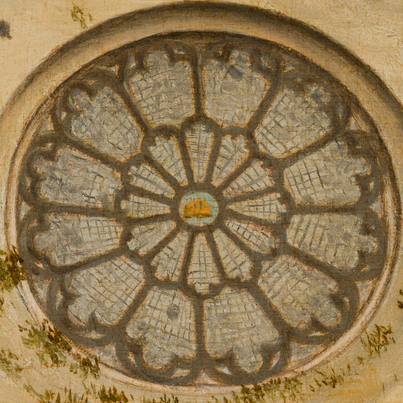 Macro-photographic detail of Saenredam's painting "The West Façade of the Church of Saint Mary in Utrecht"