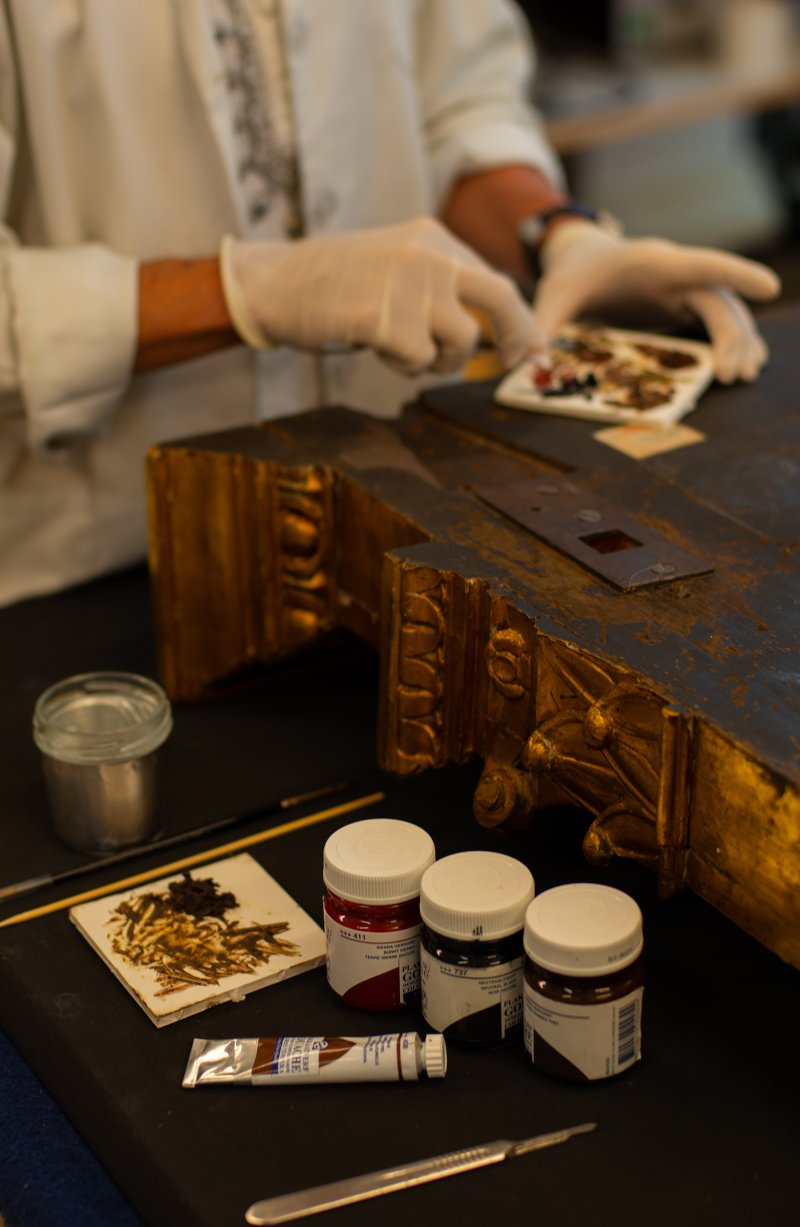 Detail of the restoration process of a frame from the collection