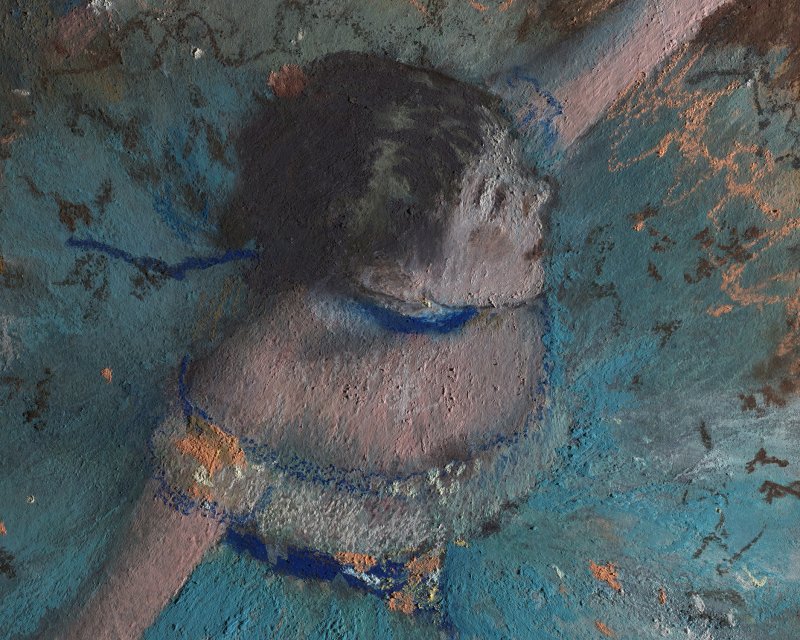 Detail of the raking light image of Degas' painting "Swaying Dancer (Dancer in Green)"