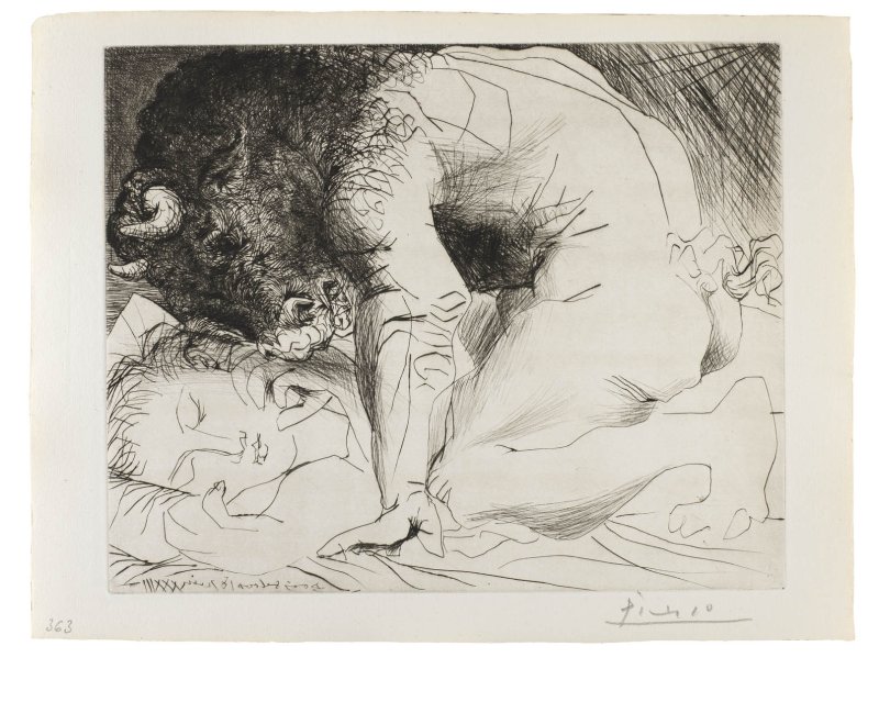Pablo Picasso. Minotauro acariciando a una mujer dormida