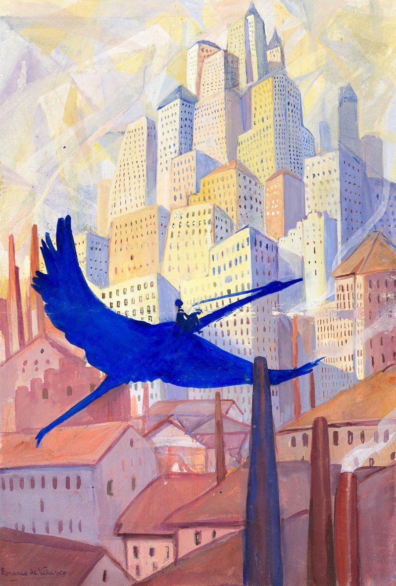 Rosario de Velasco. El pájaro azul, dibujo para la cubierta del libro Cuentos para soñar de María Teresa León, 1927