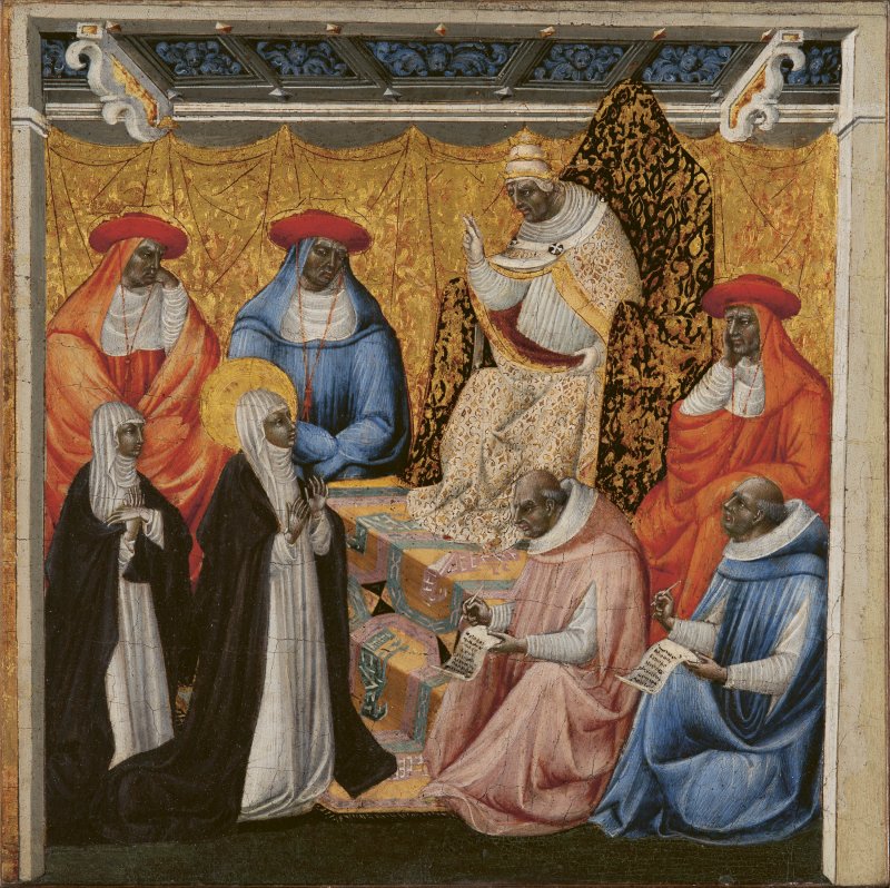 St. Catherine before the Pope at Avignon. Santa Catalina ante el Papa en Aviñón, c. 1460-1463