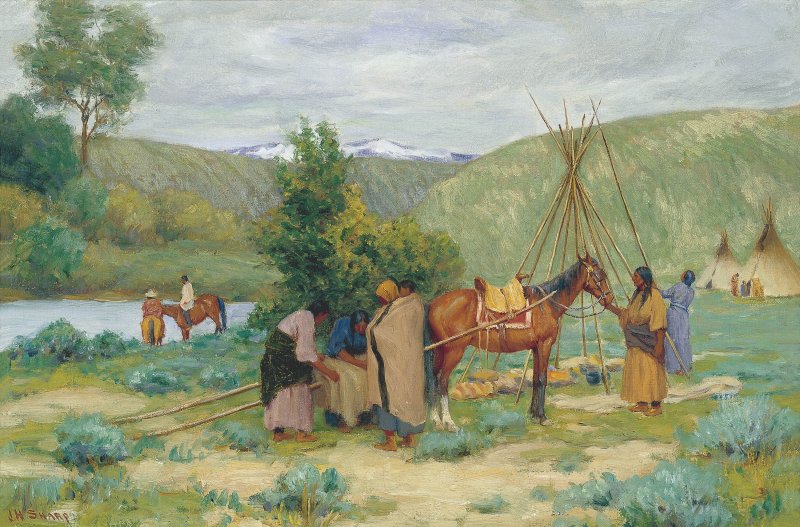 Setting up Camp, Little Big Horn, Montana. Montando el campamento, Little Big Horn, Montana, s.f