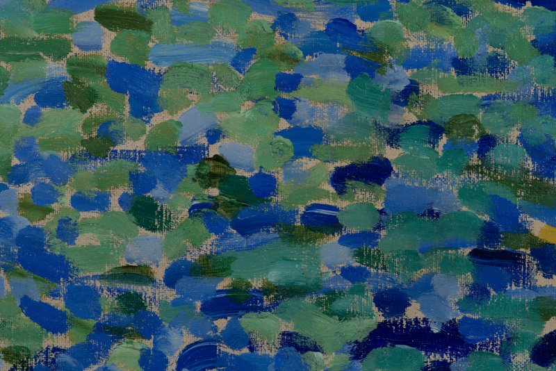 Detail of the pigments that constitute the color palette of André Derain's artwork “Waterloo Bridge”