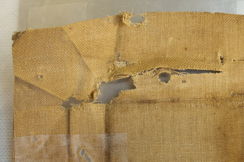 Detalle de las alteraciones del soporte de la obra "El puente de Waterloo" de André Derain
