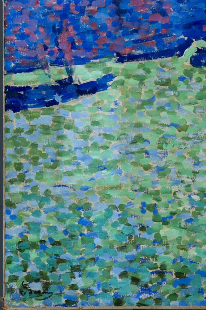 Detail of the tasting on site in the process of restoring André Derain's “Waterloo Bridge”