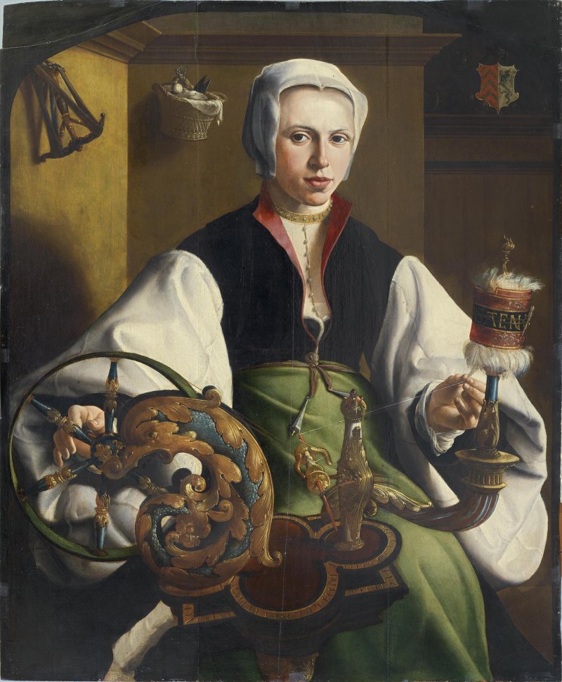 Retrato de una dama hilando. Maerten van Heemskerck