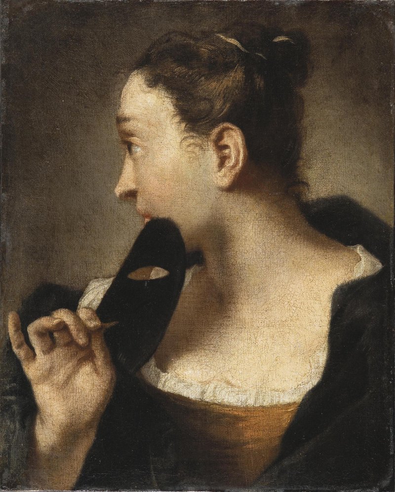 Portrait of a Young Woman in Profile with a Mask in her Right Hand. Retrato de una joven de perfil con una máscara en la mano derecha, c. 1720-1730