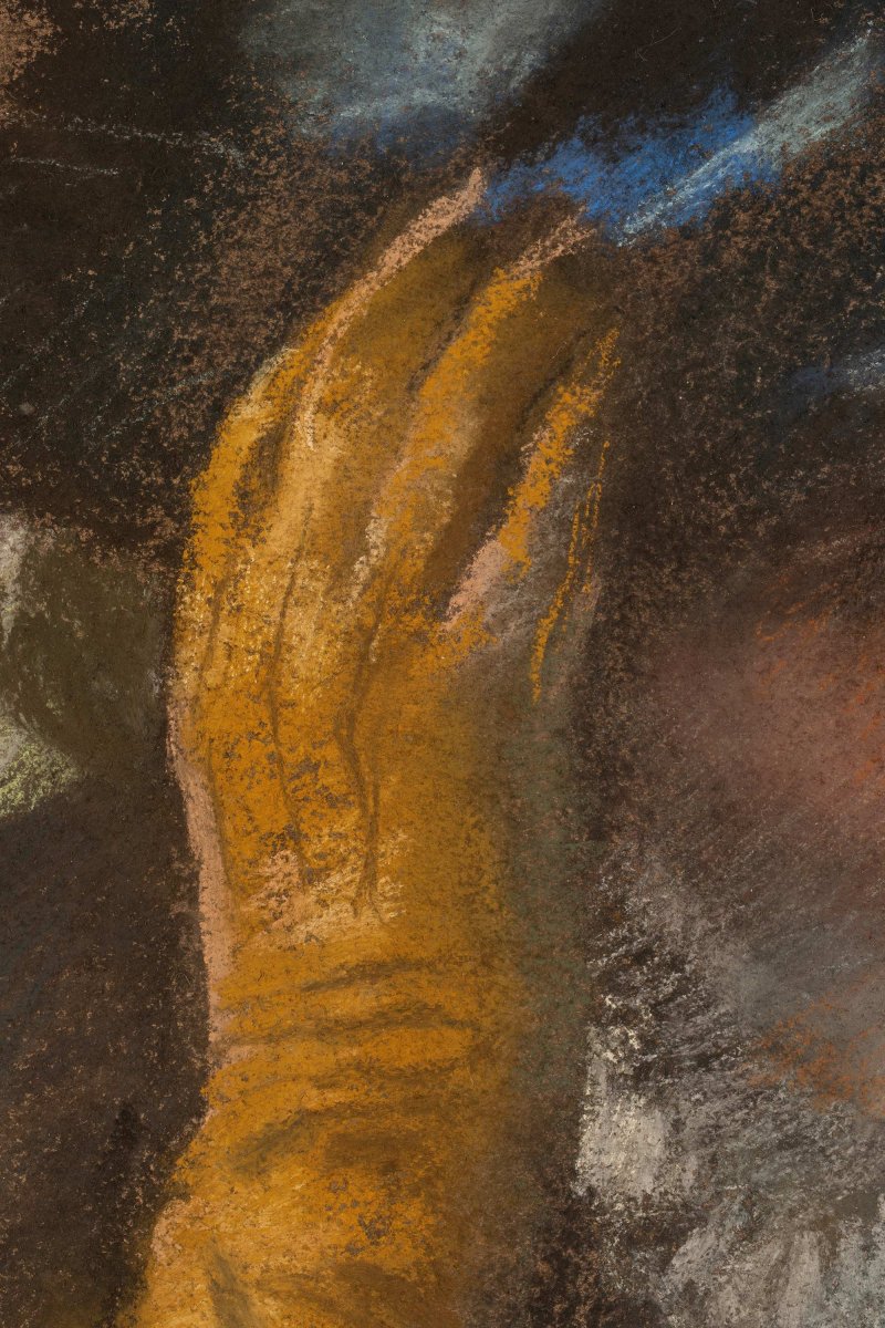 Detail of the pastel technique strokes in Degas's work, “At the Milliner's”