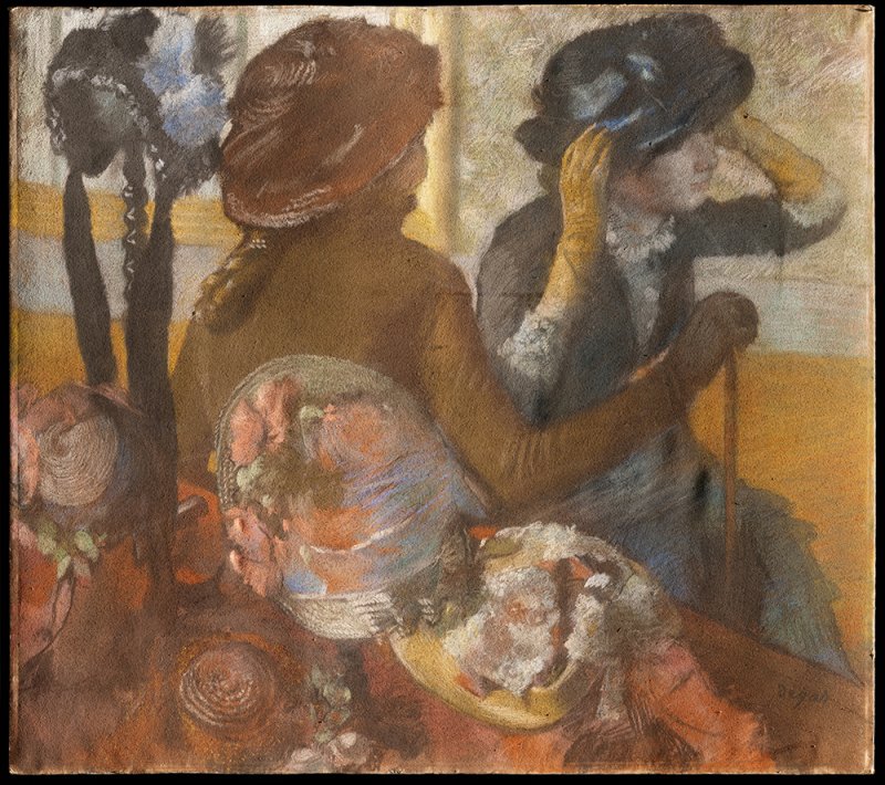Raking light image of the painting by Degas, “At the Milliner's”