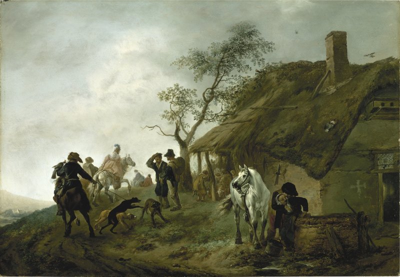 Philips Wouverman, Escena de cetrería junto a una casa de labranza Philips Wouverman, Escena de cetrería junto a una casa de labranza