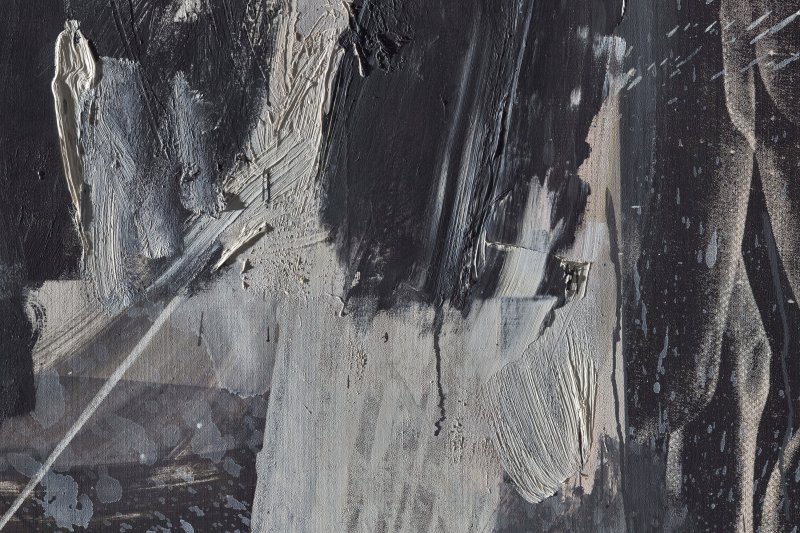 Detalle con luz rasante de la técnica de la obra “Express” de Robert Rauschenberg