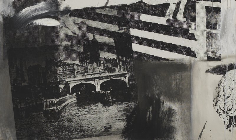 Detalle de la técnica de la obra “Express” de Robert Rauschenberg