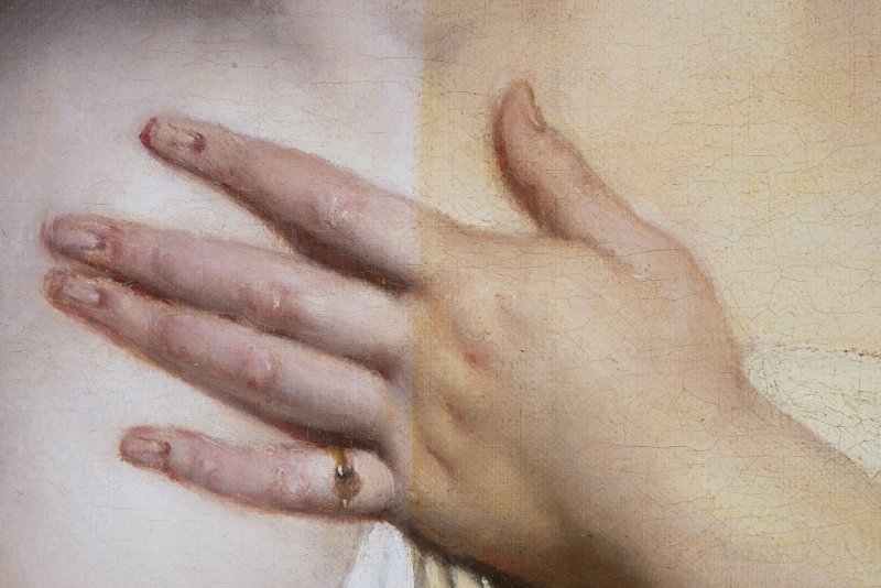 Detalle del procedimiento de limpieza realizado en la pintura “Venus y Cupido”, obra de Peter Paul Rubens