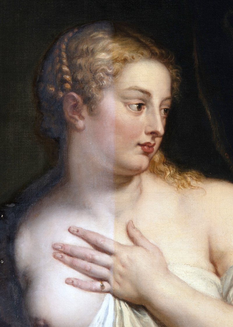 Detalle del procedimiento de limpieza realizado en la pintura “Venus y Cupido”, obra de Peter Paul Rubens