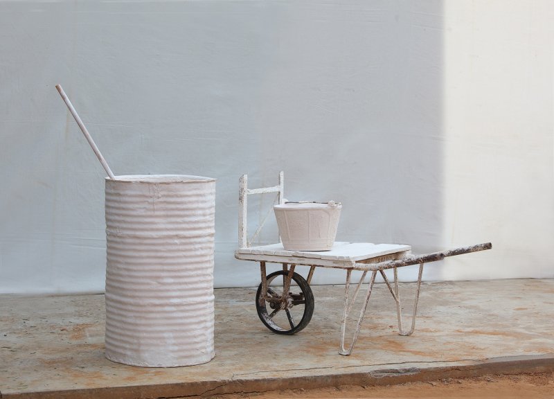 Carmen Laffón. Drum and Wheelbarrow with Bucket of Whitewash