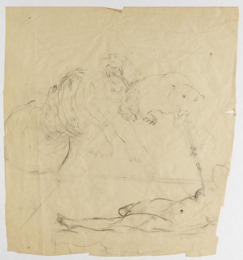 Estudio para "Un segundo antes del despertar de un sueño provocado por el vuelo de una abeja alrededor de una granada" c.1944 Estudio para "Un segundo antes del despertar de un sueño provocado por el vuelo de una abeja alrededor de una granada" c.1944