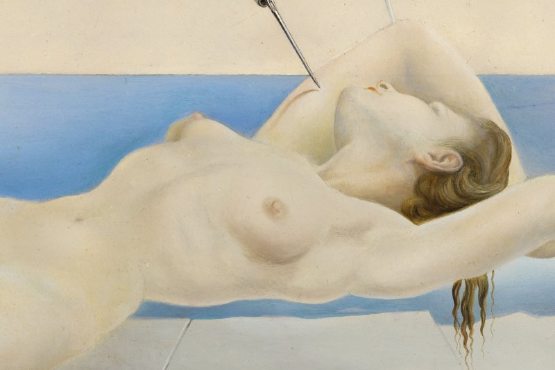 Detalle de Gala en la obra “Un segundo antes del despertar de un sueño provocado por el vuelo de una abeja alrededor de una granada”, de Salvador Dalí