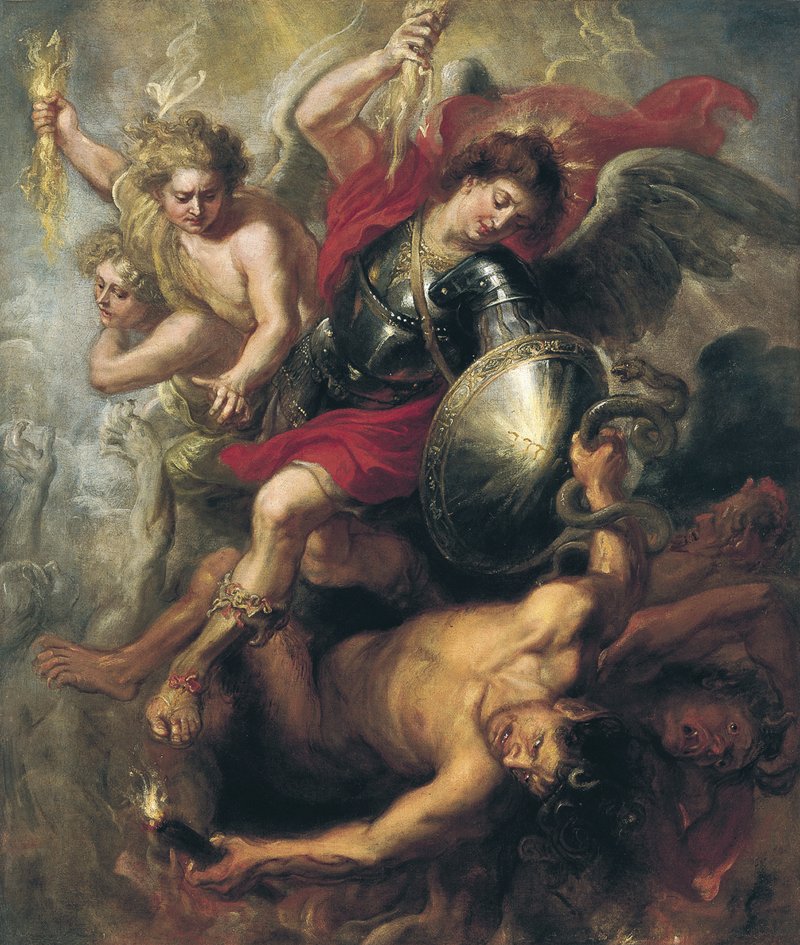 St. Michael expelling Lucifer and the Rebel Angels. San Miguel expulsando a Lucifer y a los ángeles rebeldes, c. 1622