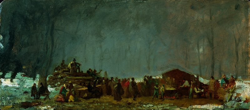 The Maple Sugar Camp-Turning Off. El campamento para la fabricación de azúcar de arce. La despedida, c. 1865-1873