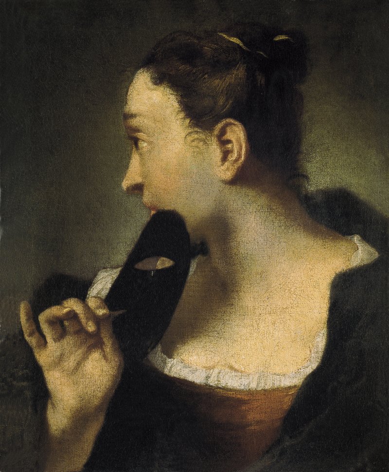 Retrato de una joven de perfil con una máscara en la mano derecha. Giambattista Piazzetta