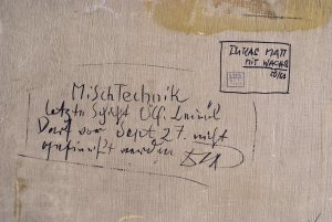 Detalle de la inscripción del reverso de la obra de Dix, “Hugo Erfurth con perro”
