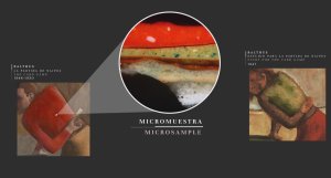 Detalle de la micromuestra tomada de la camisa de la figura masculina de “La partida de naipes” 