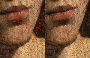 Comparativa de la imagen rasante con y sin incisiones marcadas