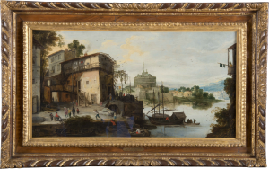 Maestro del Monograma IDM (¿círculo de Joos de Momper?). Vista de un puerto fluvial con el Castillo de Sant'Angelo, s.f. Maestro del Monograma IDM (¿círculo de Joos de Momper?). Vista de un puerto fluvial con el Castillo de Sant'Angelo, s.f.