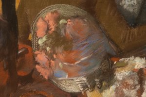 Detalle de la imagen visible de la obra “En la sombrerería”, de Edgar Degas