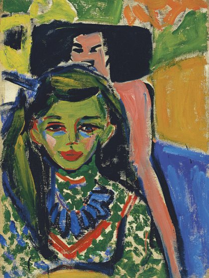 Fränzi ante una silla tallada. Ernst Ludwig Kirchner