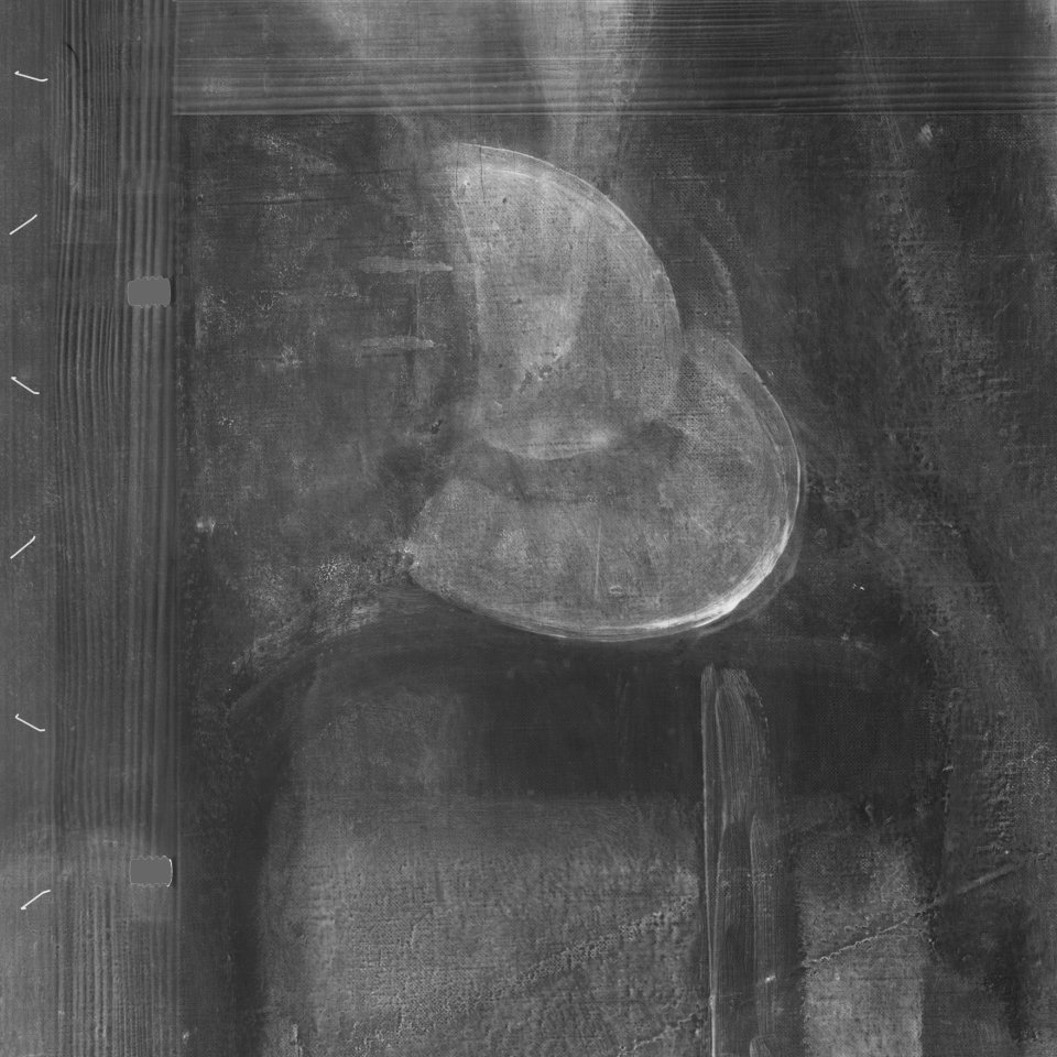Detail of the X-ray of the painting, "The Card Game", 1948- 1950. Detail of the X-ray of the painting, "The Card Game", 1948- 1950