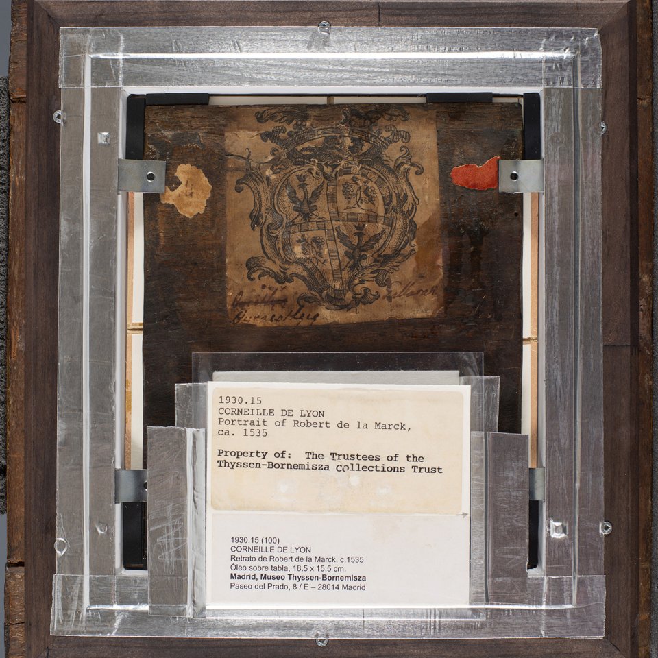 Imagen del montaje de la trasera de la obra de Corneille de Lyon "Retrato de Robert de la Marck, IV duque de Bouillon" Imagen del montaje de la trasera de la obra de Corneille de Lyon "Retrato de Robert de la Marck, IV duque de Bouillon"