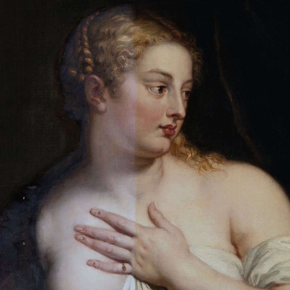 Detalle del proceso de limpieza de la obra “Venus y Cupido”, de Peter Paul Rubens