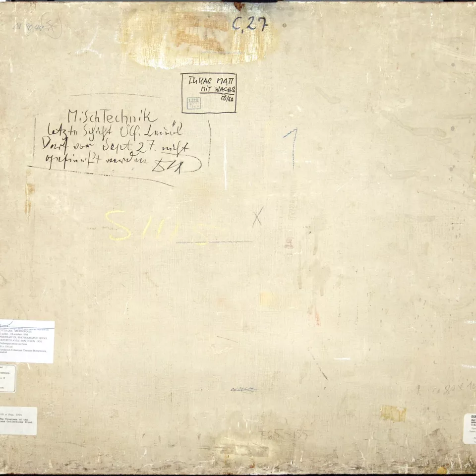 Back of Otto Dix's work "Hugo Erfurth with a dog", 1926