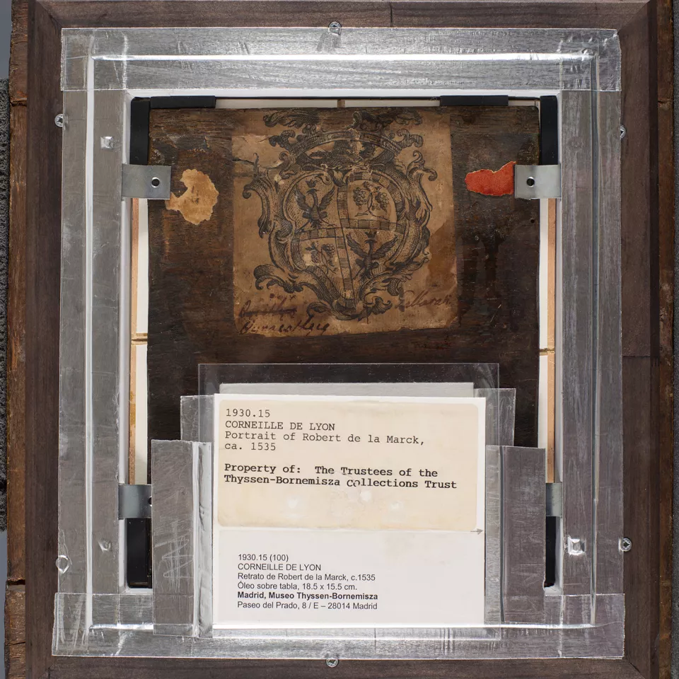 Imagen del montaje de la trasera de la obra de Corneille de Lyon "Retrato de Robert de la Marck, IV duque de Bouillon" Imagen del montaje de la trasera de la obra de Corneille de Lyon "Retrato de Robert de la Marck, IV duque de Bouillon"