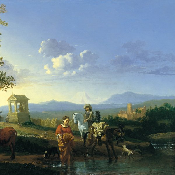 Paisaje italianizante con campesinos y animales