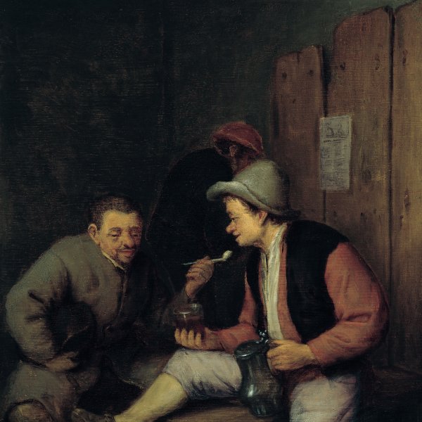 Campesinos bebiendo y fumando en una taberna