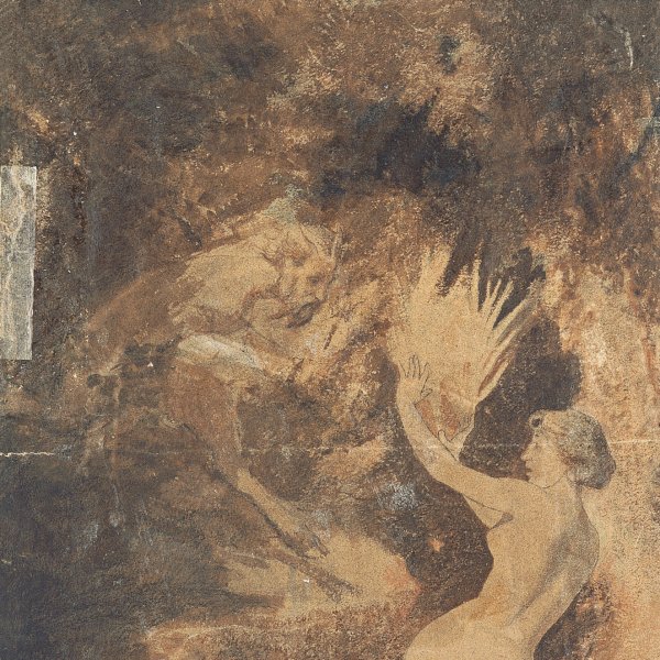 Pan persiguiendo a una ninfa (anverso: Ninfa en una fuente)