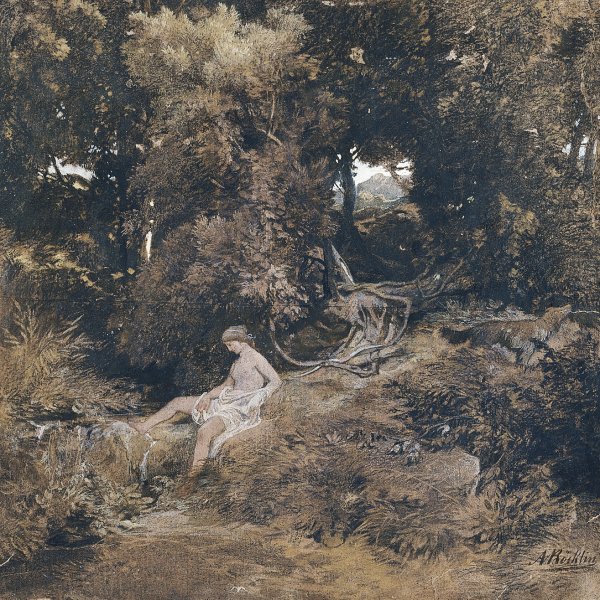 A Nymph at the Fountain (verso: Pan chasing a Nymph)