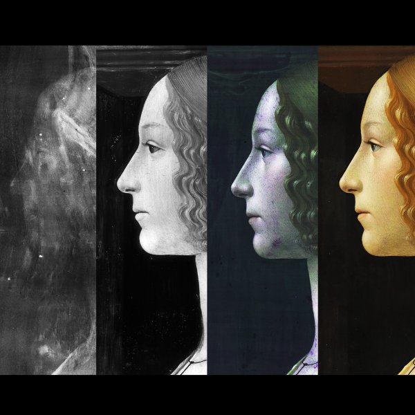 Composición de imágenes técnicas para el estudio de la obra de Ghirlandaio "Retrato de Giovanna degli Albizzi Tornabuoni"