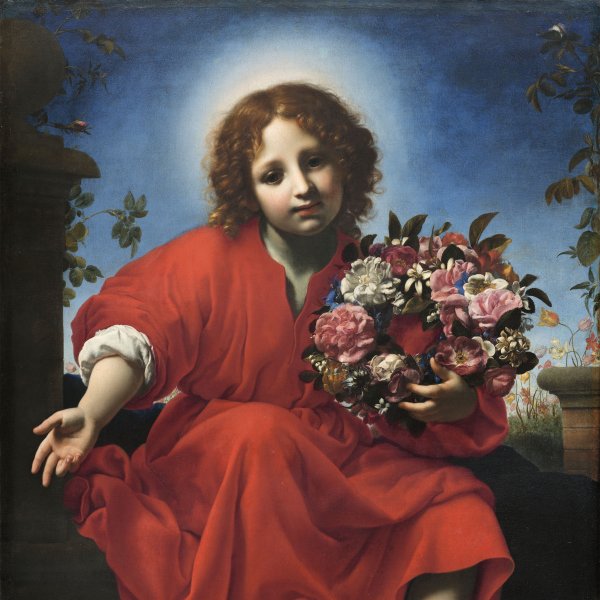 El Niño Jesús con una corona de flores