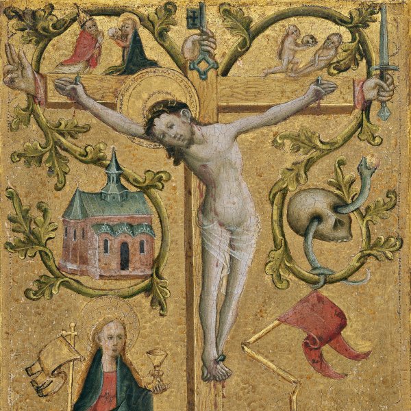 Diptych with symbols of the Virgin and Redeeming Christ: Christ with the Cross as Redemptor Mundi (Right wing)