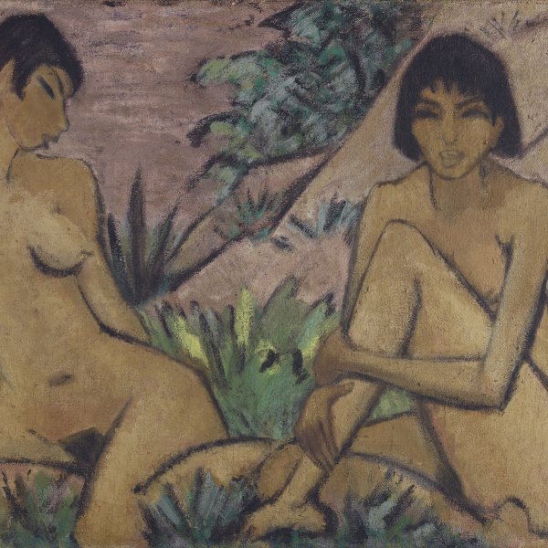 Dos desnudos femeninos en un paisaje